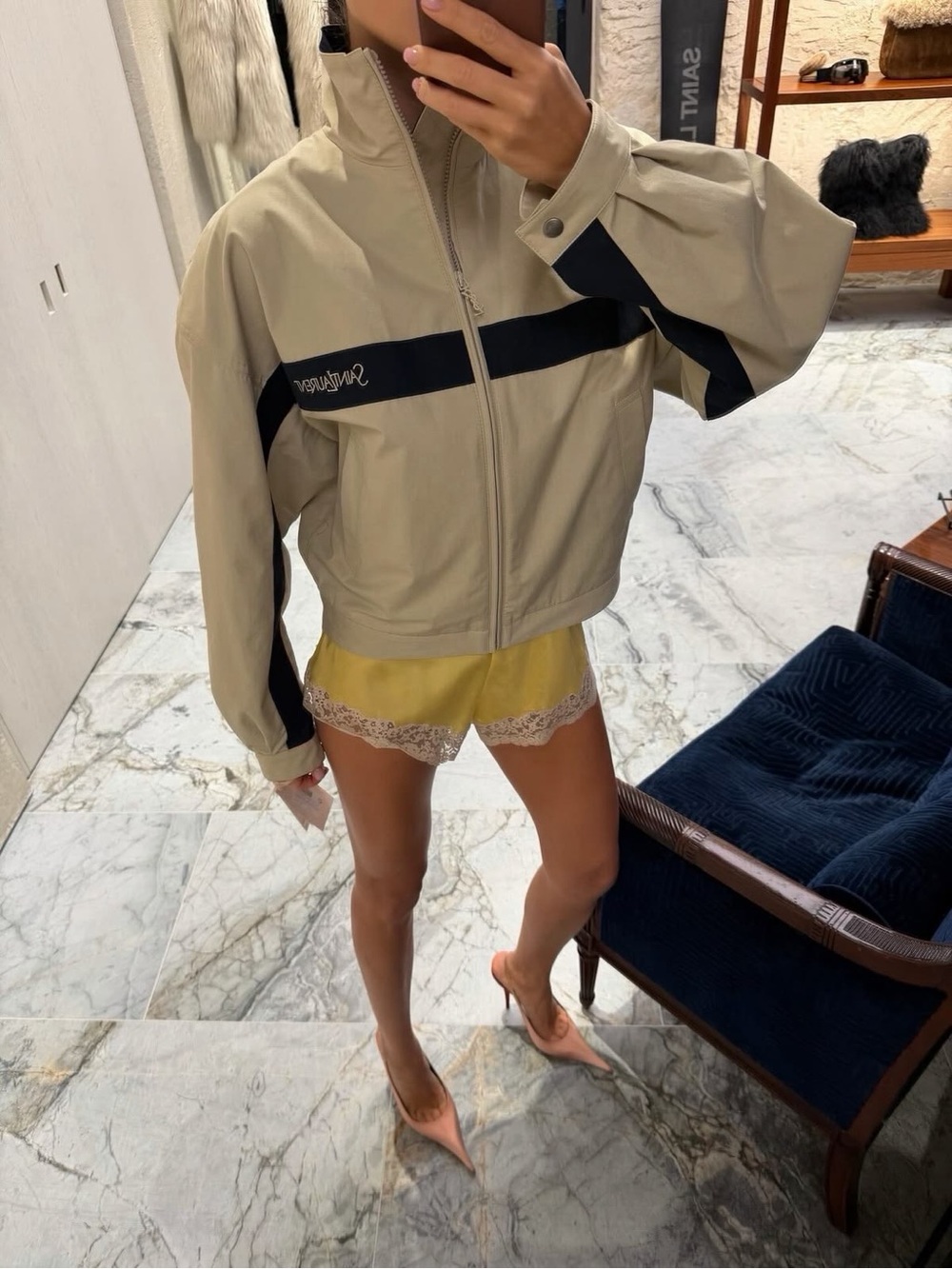 Beige & Black Cropped Sport Jacket